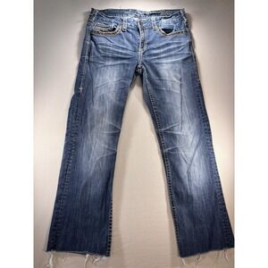 Cowgirl Tuff Embroidered Studded Bootcut Women's Denim Jeans Blue  Raw Hem 32X33